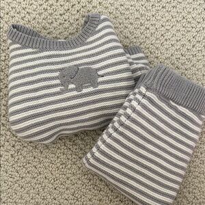 Gray and White Striped Sweater Set